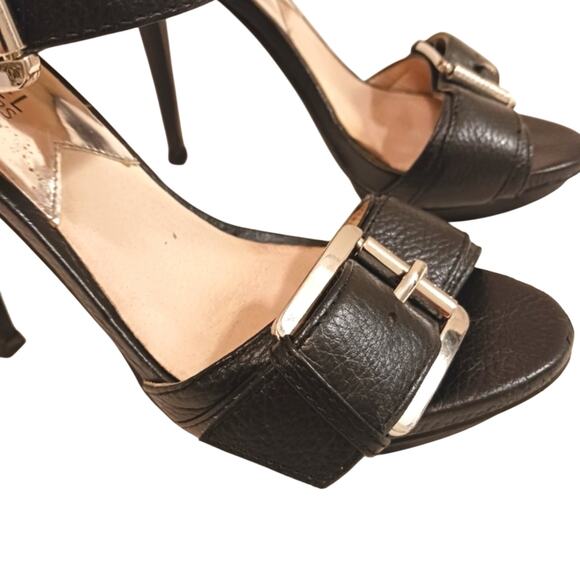 Michael Michael Kors 5" Stiletto Heels Sz 7.5 Black Leather Moderin Buckles Glam - Picture 2 of 16